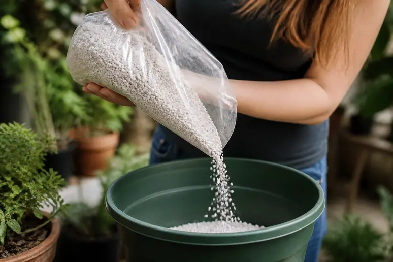 Versement minutieux de perlite légère pour éviter la poussière volatile