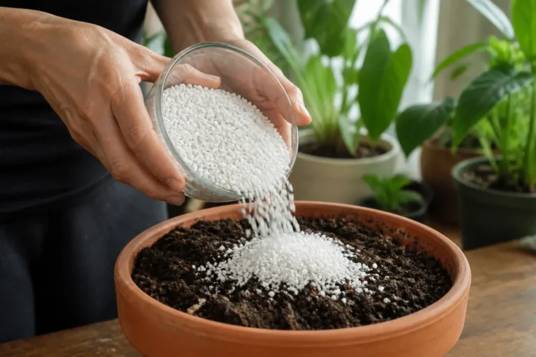 Mélange de terreau et de perlite plante dans un pot en terre cuite.