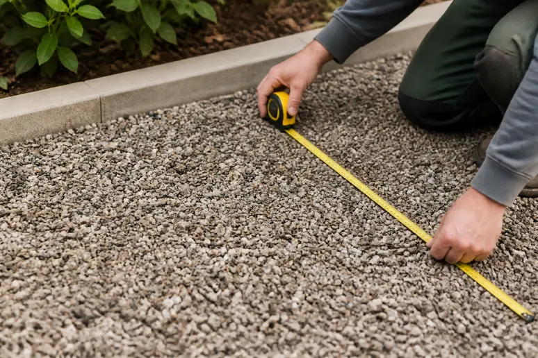 Mesurage d'une surface de sol de jardin pour calculer le volume de pouzzolane nécessaire