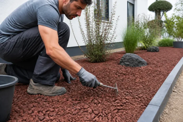 Installation d'une couche de pouzzolane jardin pour un paillage minéral efficace et esthétique