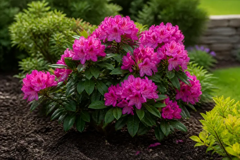 Pied de rhododendron sain cultivé en sol acide et adapté
